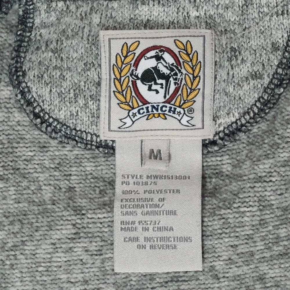 Cinch 1/4 Zip Mens Pullover Medium Gray Embroidered Stretch Western